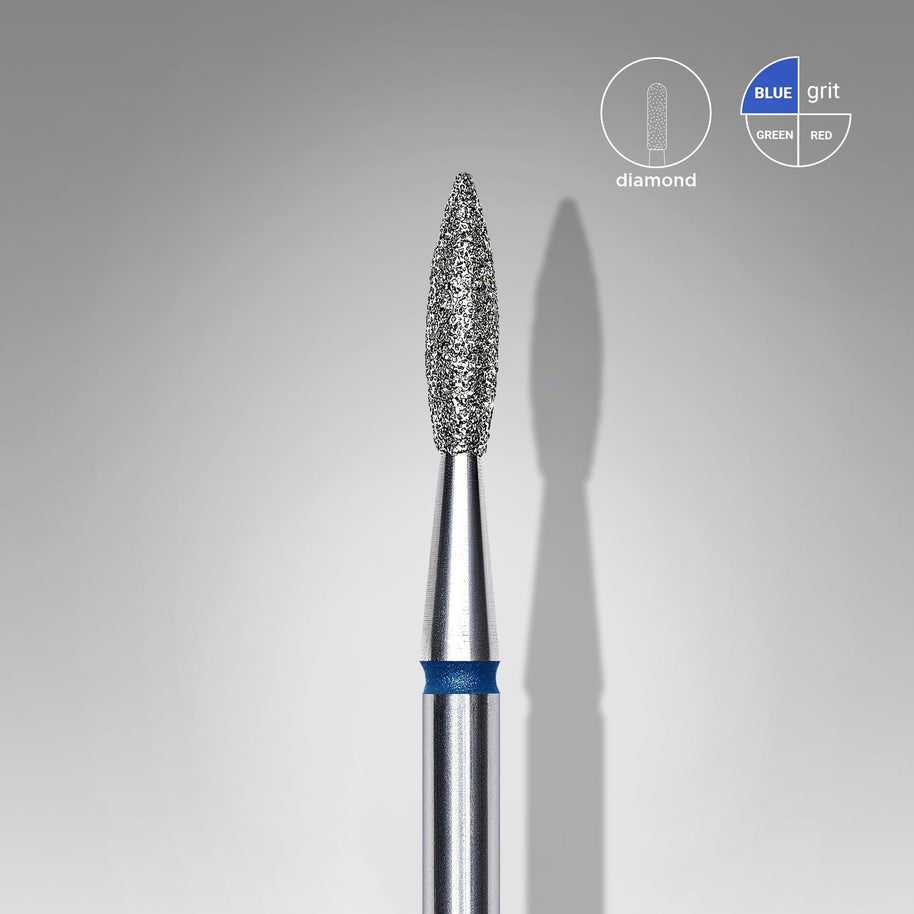 Embout diamanté Flamme pointue bleue, 2,1 mm/8 mm